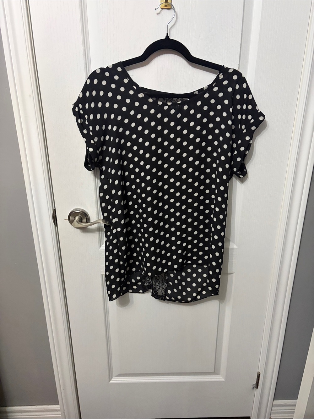 Black and White Polka Dot Short Sleeve Blouse